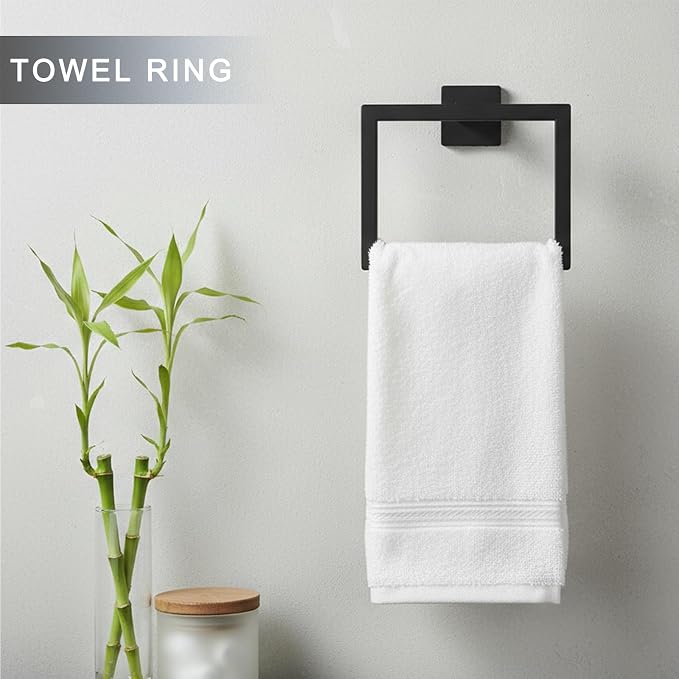 10-Pieces 24 Inch Stainless Steel Matte Black Bathroom Hardware Set | Towel Bar Set with Toilet Paper Holder with Shelf, Bathroom Accessories Set Wall Mounted, Towel Rack Set for Organize
