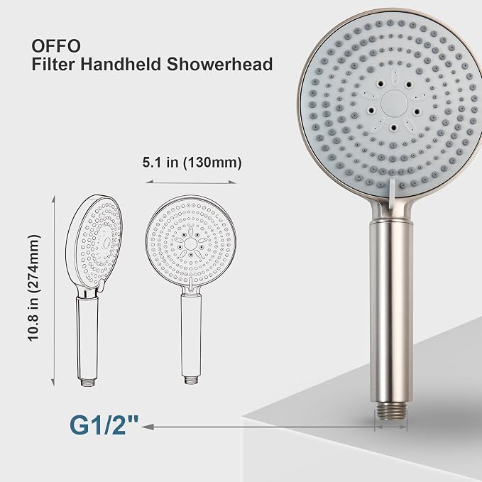 OFFO Handheld Shower Head with Filter, 20 Stage Shower Head with Filters for Hard Water, 6 Modes High Pressure Shower Head to Remove Chlorine, Brushed Nickel
