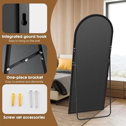 NEWBULIG Arched Full Length Floor Mirror 16"x59", Body Standing Mirror | Wall Hanging or Leaning, Shatter-Proof Glass, Aluminum Alloy Frame with Stand, Home Decor Bedroom, Black