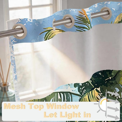 Beach Coastal Tropical No Hook Shower Curtain Luxury Aesthetic Palm Tree | Summer Art No Hook Shower Curtain with Snap in Liner, Waterproof Ringless Shower Curtains for Bathroom 72x74 Inch Colorful