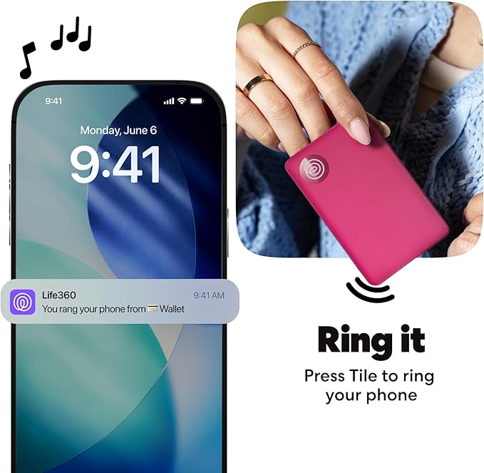 Life360 Tile Slim - Wallet Finder, Bluetooth Tracker and Item Locator for Luggage Tags, Passports and More. Both iOS and Android Compatible. Phone Finder. 1-Pack (Pink Punch)