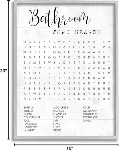 Stupell Industries Bathroom Word Search Fun Family Word Design Framed Giclee Art Design By Artist Daphne Polselli, 16 x 20, Gray Framed | Stupell Industries · By Lil' Rue · Ready to hang · Fun gift for bathroom decor · Made in USA