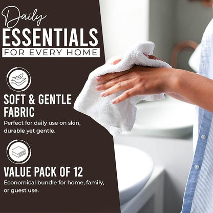 DAN RIVER 12 Pack Cotton Wash Cloths Set for Showering [12x12] Brown | Lighter Weight, Quick to Dry, Super Soft & Absorbent Face Towels, Hotel Quality, Perfect for Bathroom, Gym, Spa