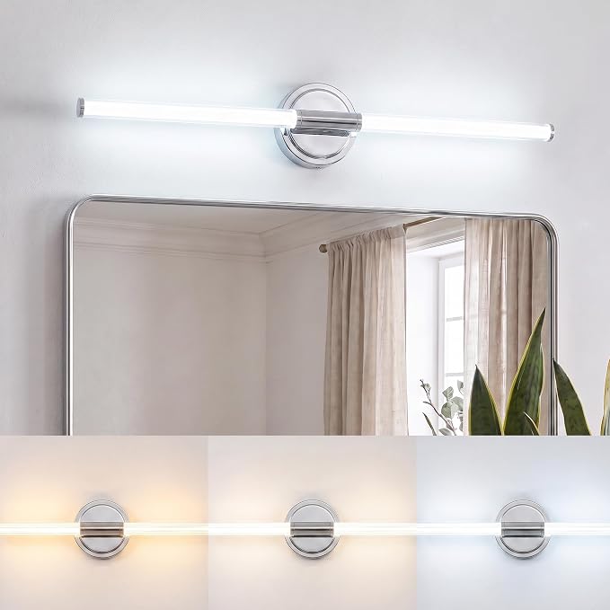 URSOLA 32" Modern LED Bathroom Light Fixtures, Chrome 3CCT Dimmable Bathroom Vanity Light Over Mirror, Bathroom Vanity Bath Bar Lights with 360° Removable Acrylic Light Tube