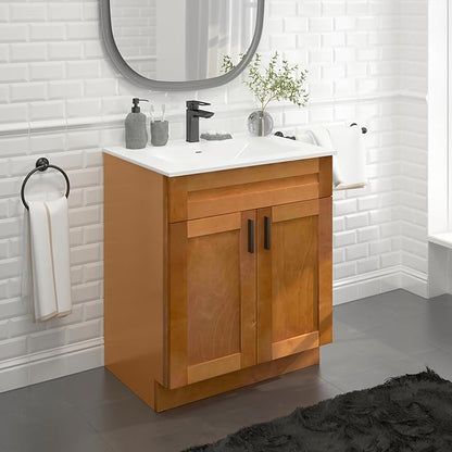 30" Maple Shaker Bathroom Vanity Base – Ready-to-Assemble Sink Cabinet, Freestanding Bathroom Vanity Base Only, No Top or Sink