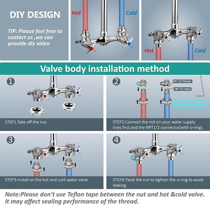 Aolemi Outdoor Shower Kit, 6-Inch Center, 2-Handle, Polish Chrome | Solid Brass Mixer Valve, SUS304 Shower Pipe, Dual-Handle Hot And Cold Control, Reversible Inlets, and Rotating Head