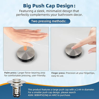 Hibbent 2 Pack Upgraded 3 in 1 Bathroom Sink Drain Strainer, Pop Up Sink Stopper with Big Cap, Anti-Clogging Metal Filter Basket,Sink Plug with Hair Catcher for 1.1''~2.36'' Basin, Brushed Nickel