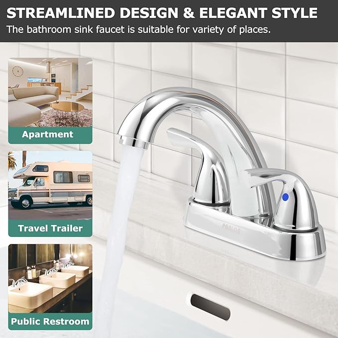 PARLOS 2-Handle Bathroom Sink Faucet with Drain Assembly and Supply Line Lead-Free cUPC Lavatory Faucet Mixer Double Handle Tap Deck Mounted, Chrome, 1359801