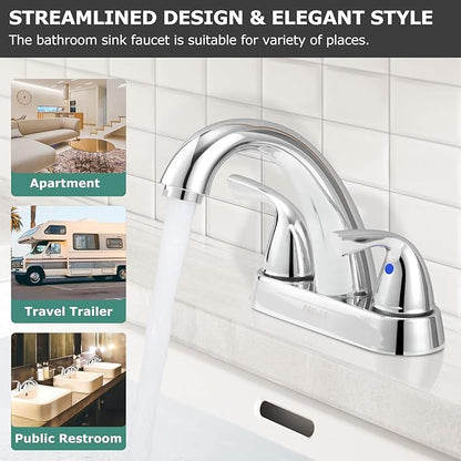 PARLOS 2-Handle Bathroom Sink Faucet with Drain Assembly and Supply Line Lead-Free cUPC Lavatory Faucet Mixer Double Handle Tap Deck Mounted, Chrome, 1359801