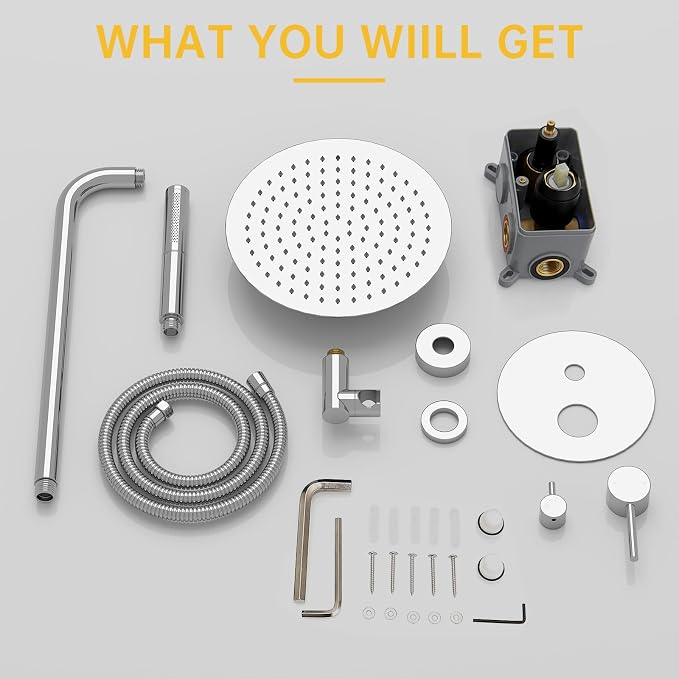 BESy Shower System with 10 Inch Round Rain Shower Head and Handheld Wall Mounted, High Pressure Rainfall Shower Faucet Fixture Combo Set with 2 in 1 Handheld Showerhead for Bathroom, Chrome