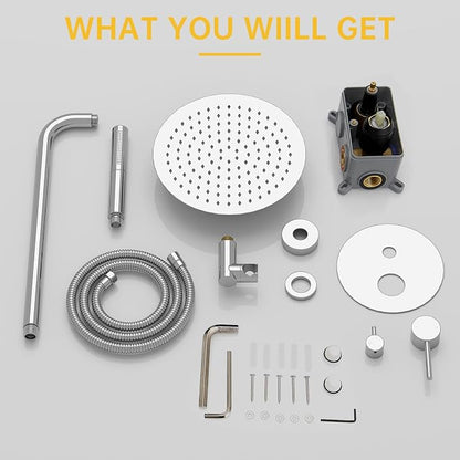 BESy Shower System with 10 Inch Round Rain Shower Head and Handheld Wall Mounted, High Pressure Rainfall Shower Faucet Fixture Combo Set with 2 in 1 Handheld Showerhead for Bathroom, Chrome