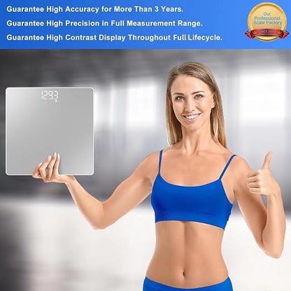 Homebuds Bathroom Scale for Body Weight High Precision 0.1lb, 400lb, Silver | Professional Factory Since 2001 Digital Weight Loss Scales Bathroom Accessories LED & Step-On, Tempered Glass, 3*AAA Included