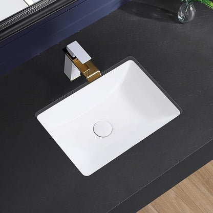 Undermount Bathroom Sink 18x13 Inch Vessel Sink White Porcelain Ceramic Under Counter Lavatory Vanity Sink Basin Rectangular Undermount Sinks with Overflow