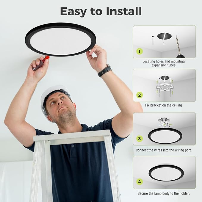 2Pack LED Flush Mount Ceiling Light Fixture, 12Inch 24W, Dimmable&3000K/3500K/4000K/5000K/6500K Adjustable Low Profile Ceiling Lights, 3200LM Modern Lamp for Bedroom, Porch, Kitchen, Hallway, Black