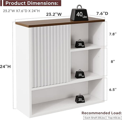 Bathroom Wall Storage Cabinet Fluted,Modern Over The Toilet Storage Cabinet Medicine Cabinet with Adjustable Shelves, Wood Curved Profile Wall Mounted Storage Organizer(White Wood, Medium)