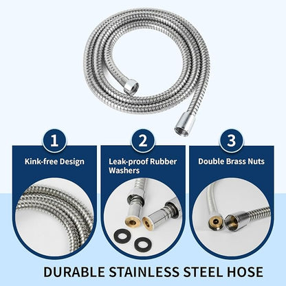 6-Mode Shower Head with Handheld, High Pressure Hand held Shower Head | 3.94 Inch Chrome Handheld Spray with 59 Inch Stainless Steel Hose and Adjustable Showerhead Holder, Tool-free Installation