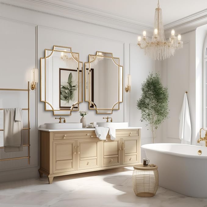 Gold Bathroom Mirror for Wall, 24"x36" Rectangle Vanity Mirror, Polished Beveled Modern Decorative Mirror for Entryway, Living Room, Bedroom (Horizontal/Vertical)