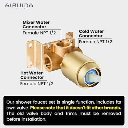 Airuida Brushed Gold Shower Faucet Set,8 Inch Shower Valve Kit