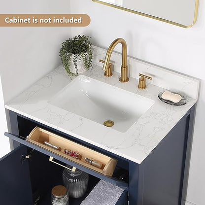 Ceres 31" Engineered Stone Vanity Top in Grain White with Single White Sink