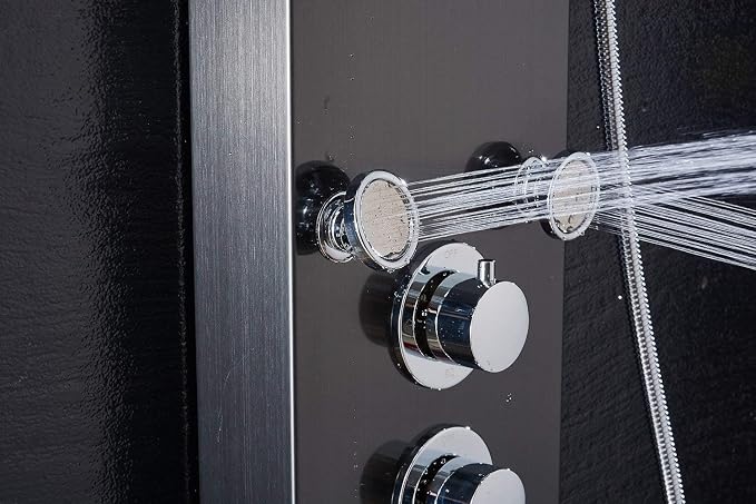 ELLO&ALLO LED Shower Panel Tower System, Hydroelectricity Display Rain Massage with Jets, Brushed Black
