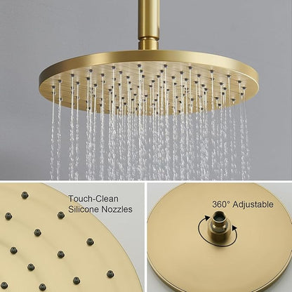 Iriber Shower System Ceiling Mounted Shower Faucet Mixer Set with Luxury High Pressure Shower head and 3-Setting Handheld, Bathroom Shower Trim Kit Contain Pressure Balance Valve,Brushed Gold
