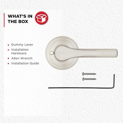 Kwikset Henley Dummy Door Handle, Single Sided Lever for Closets, French Double Doors, and Pantry, Satin Nickel Non-Turning Reversible Interior Push/Pull Lever, with Microban Protection