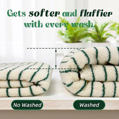 Jacquotha Green Striped Bath Towels Set of 2, Lighter & Quick Dry Towels Large 27.5 x 55 inches, Farmhouse for Bathroom Decor, Shower, Pool Days