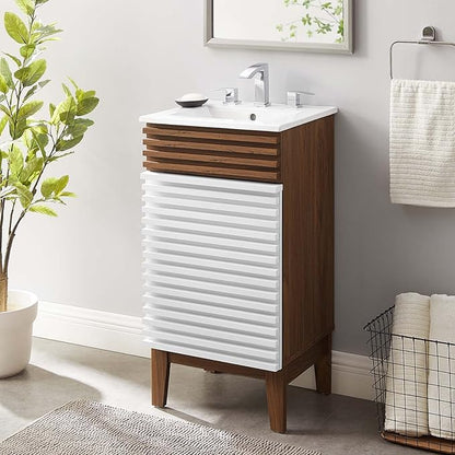 Modway Render 18" Bathroom Vanity With Sink in White Walnut White