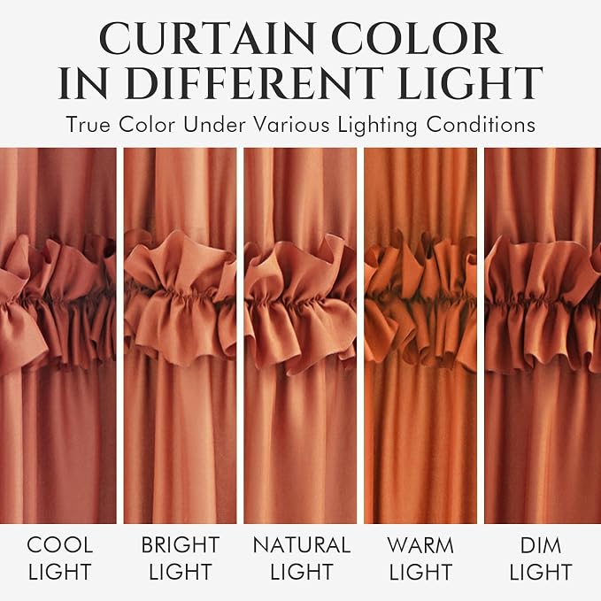 LIPA Boho Rustic Orange Ruffle Shower Curtain 72x72 Inches | Farmhouse Shower Curtains for Bathroom,Water‑Resistant Fabric Shower Curtain,Bohemian Bathroom Decor