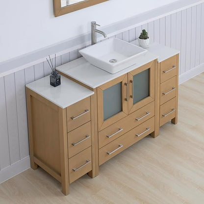 Vanity Art 54 Inch Vessel Single Sink Bathroom Vanity Cabinet with 1 Mirror, Engineered Marble Top Bathroom Cabinet Compact Set with 8 Dovetail Drawers and Soft Closing Doors, VA3130-54NO