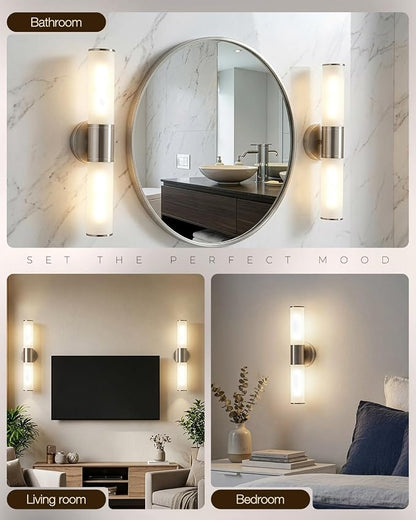2-Light Bathroom Vanity Lighting Fixture, Brushed Nickel Wall Sconce with Opal White Glass, E26 Stocket Indoor Wall Lamp, Modern Mirror Light