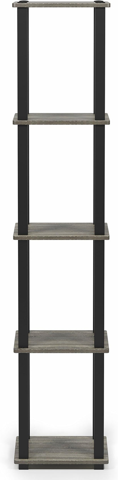 FURINNO Turn-S-Tube 5-Tier Corner Square Rack Display Shelf, French Oak Grey/Black