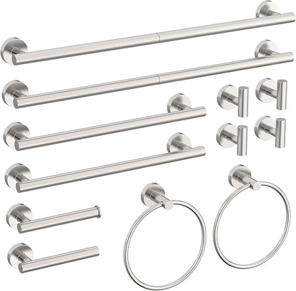 12 Pcs Brushed Nickel Bathroom Hardware Accessories Set | SUS304 Stainless Steel Bath Towel Bar Set, Toilet Paper Holders, Towel Rings Racks, Robe Towel Hooks by HOMEMYSTIQUE