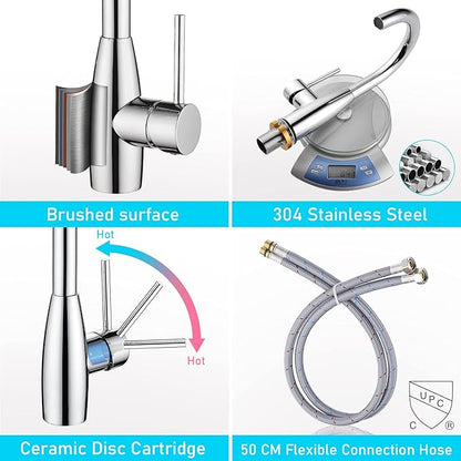 CREA Bar Sink Faucet Bathroom Faucets Single Hole Handle Chrome with Deck Plate Prep Wet Utility Small Mini Faucet for Marine Vessel Outdoor Farmhouse Vanity Lavatory