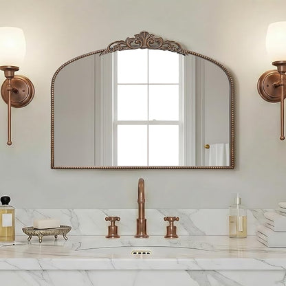 Micasso Vintage Bronze Arched Mirror: 32"x24" Baroque Antique Vanity Mirror | Traditional Ornate French Decorative Wall Mirror for Bedroom/Bathroom/Entryway/Hallway/Dresser/Mantel/Nightstand/Over Sink