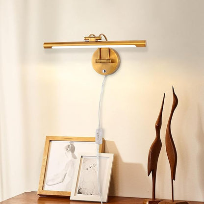 MantoLite LED Dimmable Bathroom Vanity Light Fixture 16inch Cabinet Picture Wall Lights, Indoor Lightings Wall Sconce with Ajustable Arm Bedside Reading Lamp, Pulg in Display Lamps (Brass, 3000K 8W)