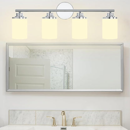 Chrome Mid-Century Modern Bathroom Sconce with Frosted Glass, 4-Light Vanity Lights Over Mirror