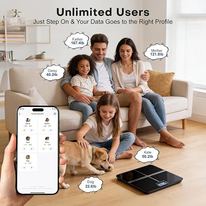 Bluetooth Digital Weight Scale, High-Precision Body Fat and Muscle Mass Analyzer, Supports Companion App to Store and Compare Historical Health Metrics Including Body Fat Percentage and Metabolic Age