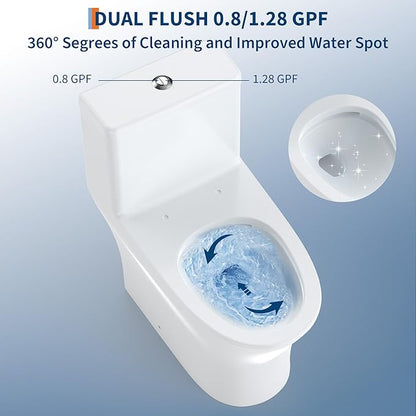 One Piece Toilet with ADA Height, Ceramic Design, Soft Closing PP Toilet Cover, Easy Clean Surface, Water Efficient Flush, Compact Durable Build