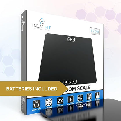 INEVIFIT Premium Bathroom Scale, Highly Accurate Digital Bathroom Body Scale, Measures Weight up to 400 lbs. Includes Batteries