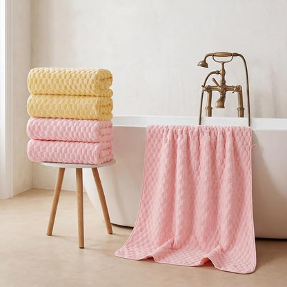REDKISS Microfiber Bath Towels Set of 4-27x55 Inch Large Waffle Bath Towels for Body, Highly Absorbent, Super Soft, Lint Free Fluffy Shower Towel for Bathroom,Gym, Lightweight Towel Set Pink,Yellow