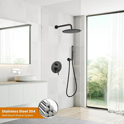 gotonovo Shower System 10 Inch Round Rainfall Showerhead Wall Mounted High Pressure Shower Faucet Set Fixture Combo with Rough in Valve and Cylindrical Handheld Spray, Oil Rubbed Bronze