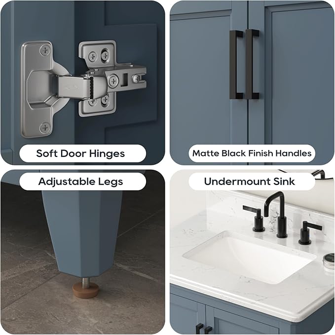 30 Inch Bathroom Vanity with Sink, Single Sink Bathroom Vanity with Adjustable Feet, Solid Wooden Frame Bathroom Storage Cabinet with Soft Closing Doors & Dovetail Drawers, Steel Blue