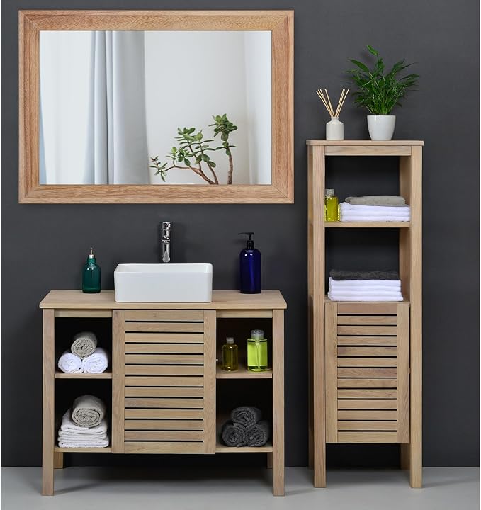 AAZZKANG Rustic Mirrors for Wall Rectangle Wooden Frame Hanging Mirror for Bedroom Bathroom Living Room Entryway Large 28"x20"