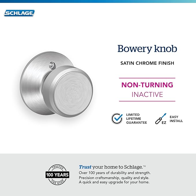 Bowery Knob Non-Turning Lock, Satin Chrome (F170 BWE 626)