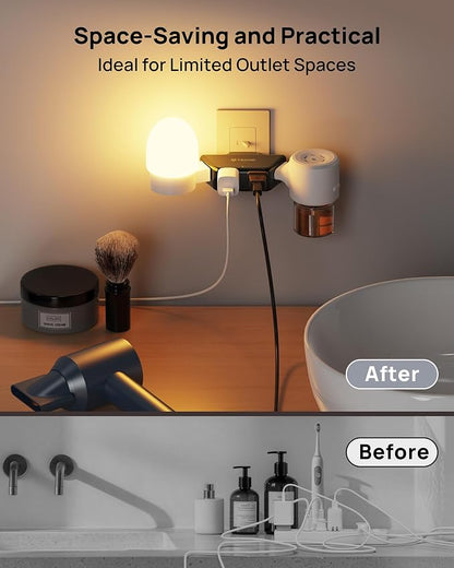 TROND Black 360 Rotating Plug Outlet Extender, Space-Saving Outlet Splitter | Plug Adapter with 4 Grounded Socket, 3 Way Angled Design, 900J Surge Protection, for Bathroom Kitchen Office Bedroom
