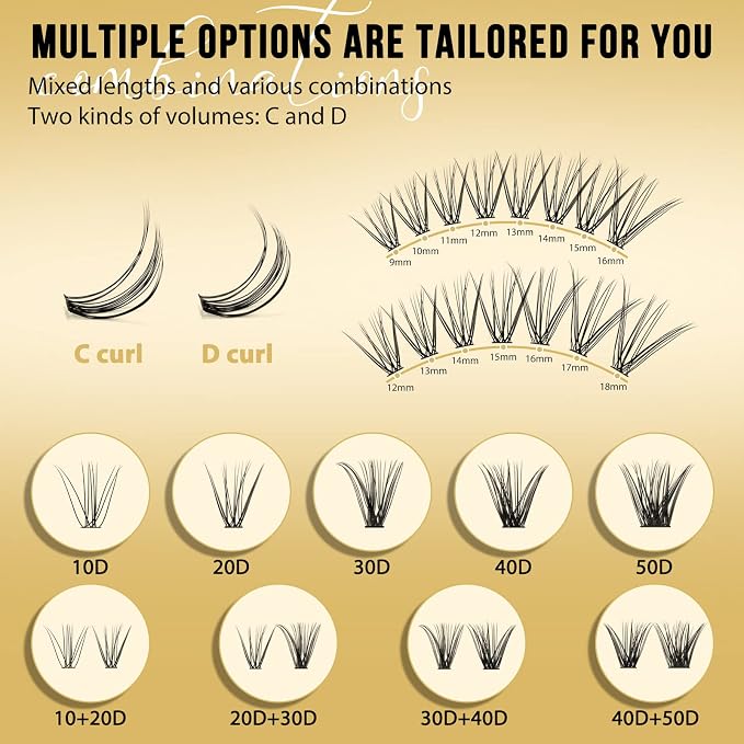 QUEWEL Lash Clusters 320Pcs 10D+20D D Curl Lash Cluster Eyelash Extensions | Cluster Lashes Mix12-18mm Individual Eyelashes Clusters Wispy Lash Clusters Thin Band Soft to Use at Home(10D+20D D Mix12-18)