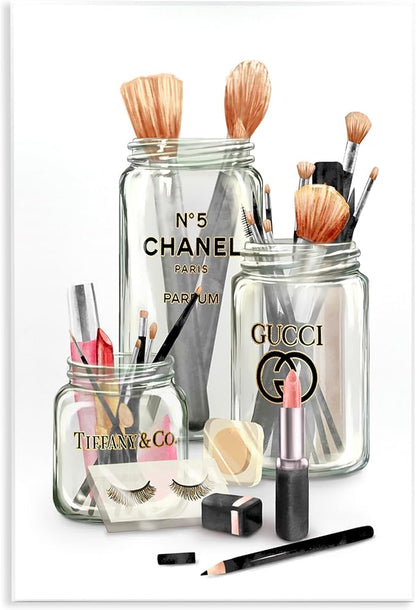 Glam Fashion Makeup in Jars, 10 x 15 Inch Mounted Print on Wall Plaque | Stupell Industries · By Ziwei Li · Ready to hang · Chic decor for bedroom · vanity · or dressing room · Made in USA