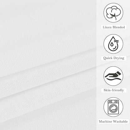 KGORGE Linen Sheer Shower Curtains White for Bathroom Bathtub Decor | Semi-Sheer Waterproof Fabric Lightweight Button Hole Half Privacy Quick Dry Drapes, Hooks Included, W72 x L84