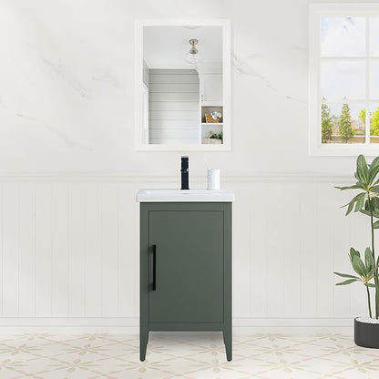 HomeBeyond 20 Inch Bathroom Vanity with Sink & Ceramic Top, Single Vanity Cabinet with Basin, Soft-Closing Doors & Matte Black Hardware, Vintage Green